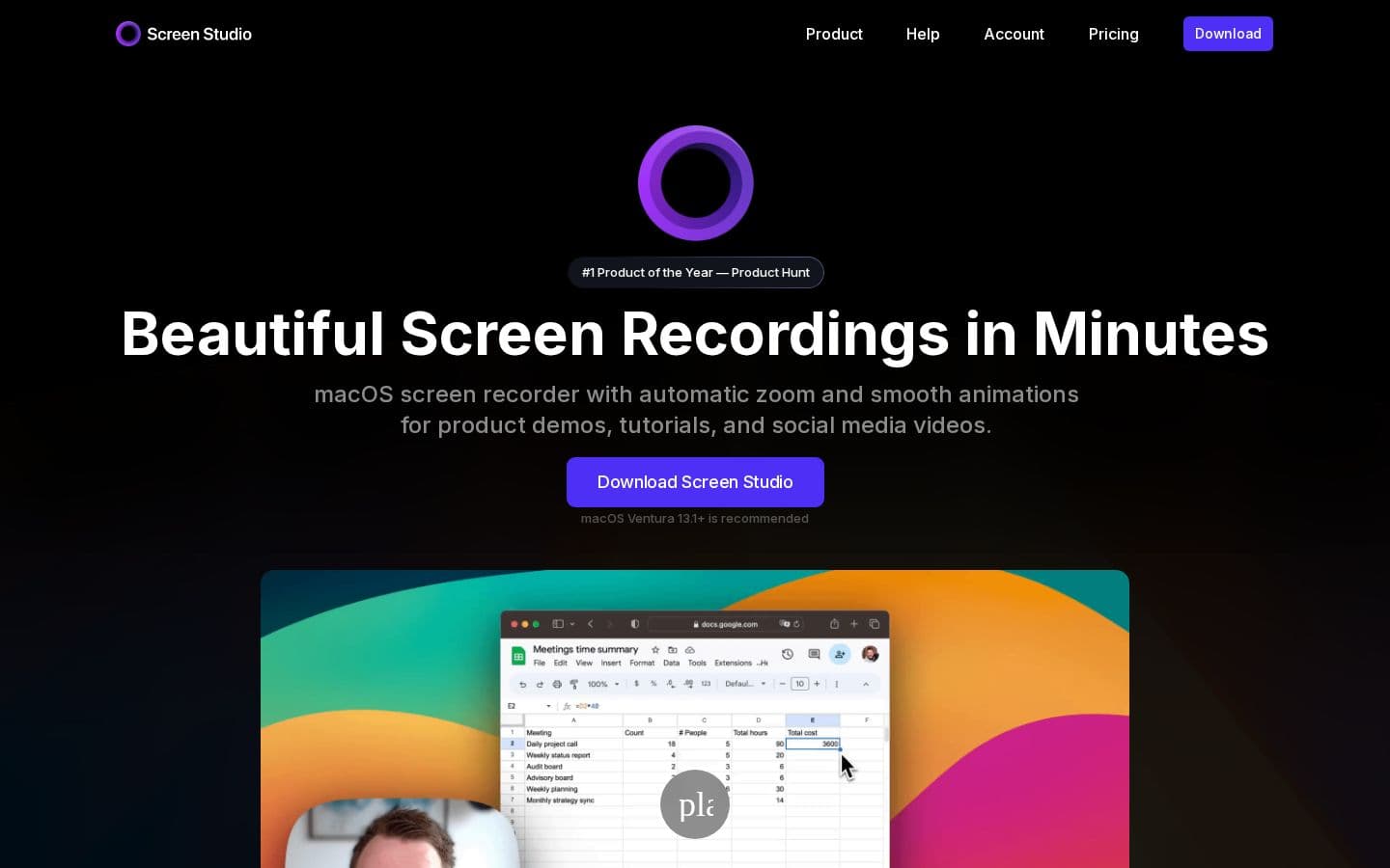 Screen Studio landing page reviewed by The Jury
