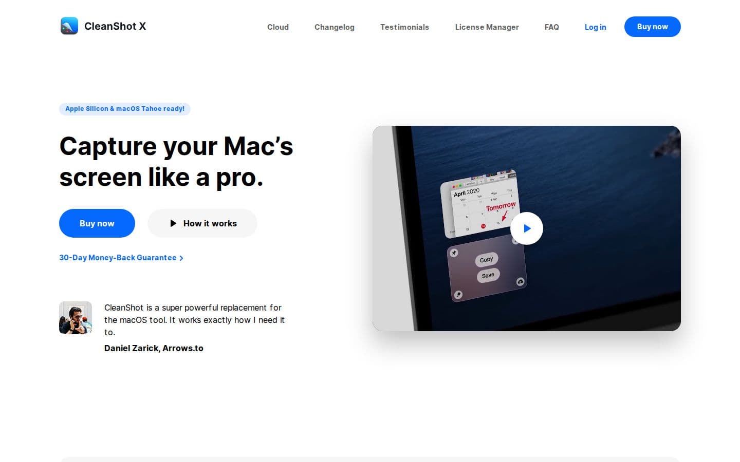 CleanShot X landing page reviewed by The Jury