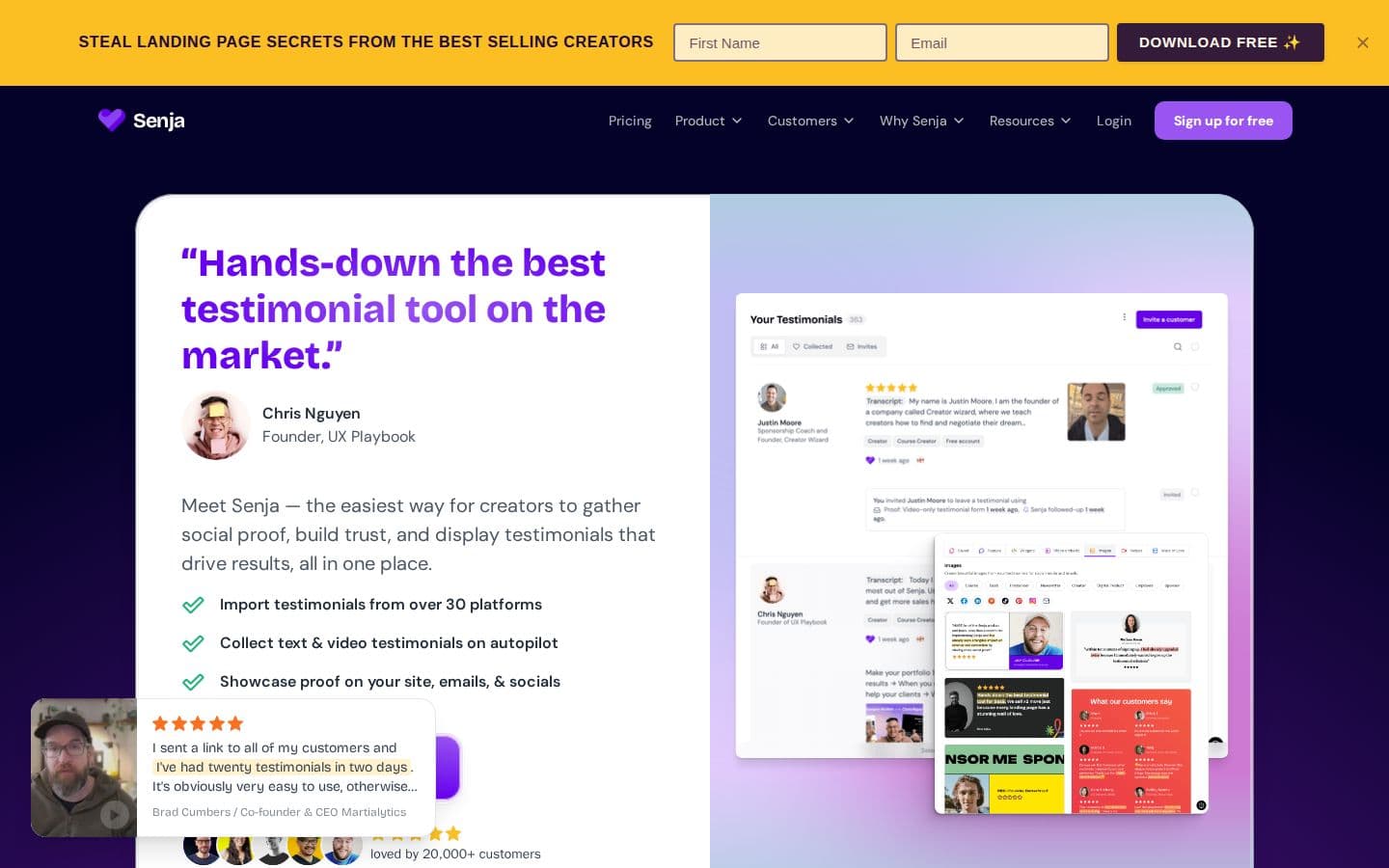 Senja landing page reviewed by The Jury