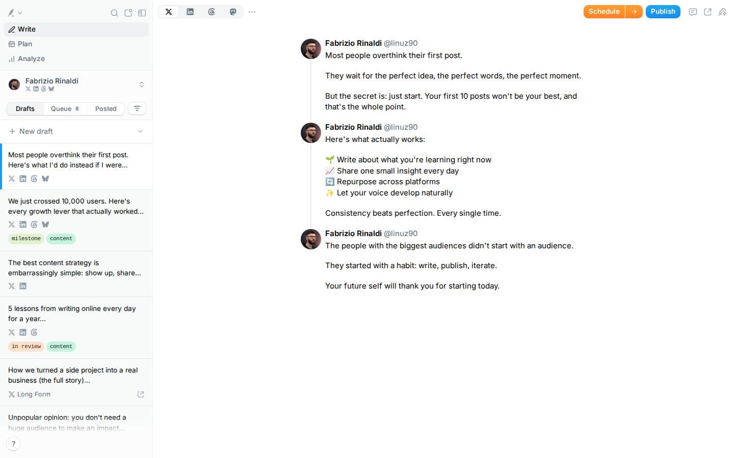 Typefully landing page reviewed by The Jury