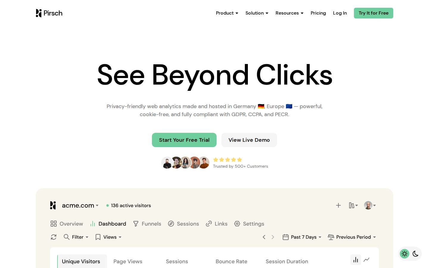 Pirsch landing page reviewed by The Jury